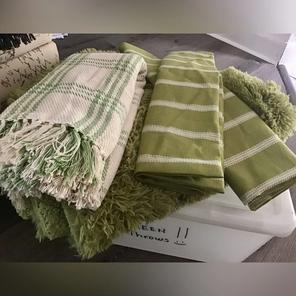 Green and Cream Throws and Pillow Covers